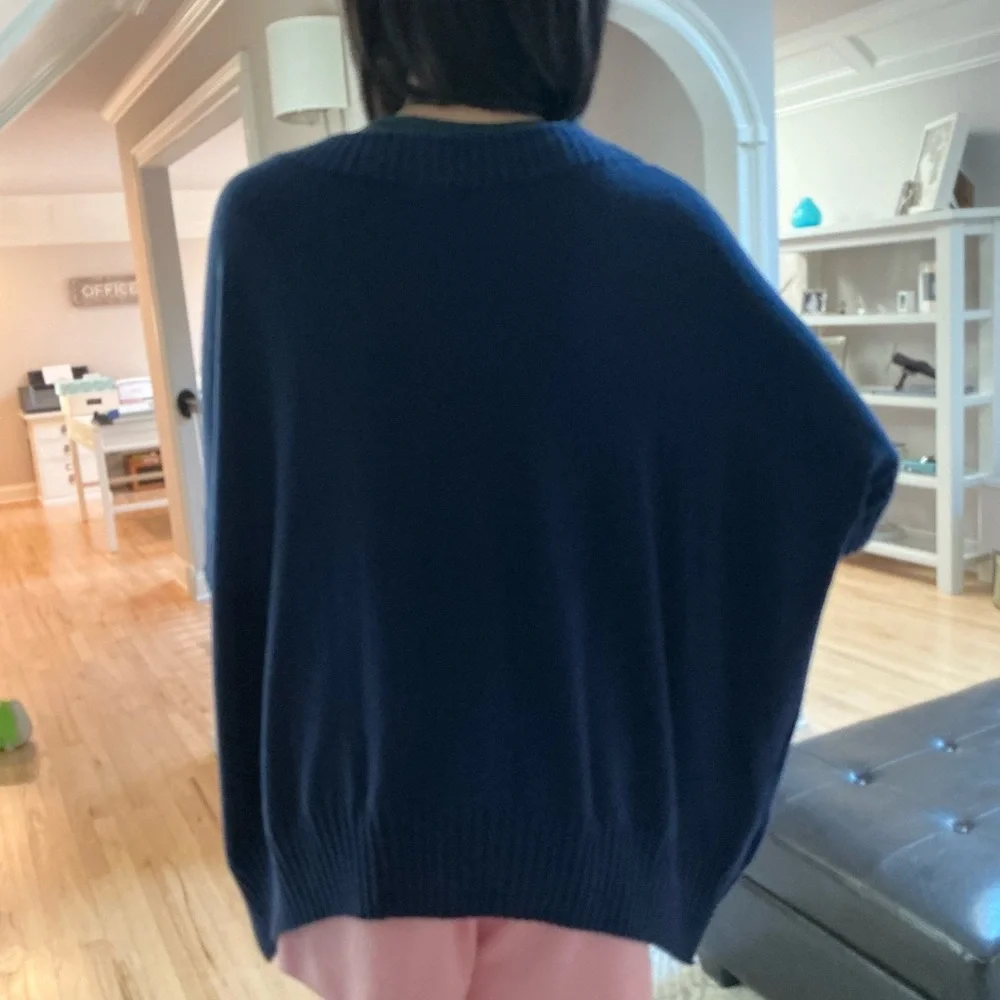 Ann Taylor Navy Poncho Sweater. Size XS / S. EUC - Picture 3 of 5